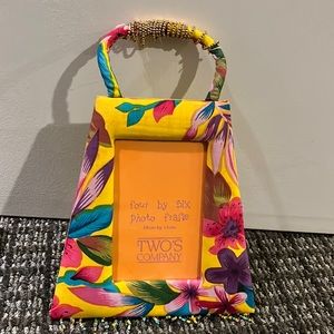 Girls 4x6 picture frame.Floral Multi color w/ handle & beads hanging on bottom